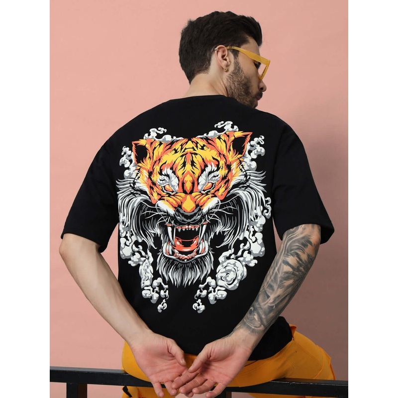 LEO PUFF PRINT OVER-SIZED T-SHIRT BLACK XS