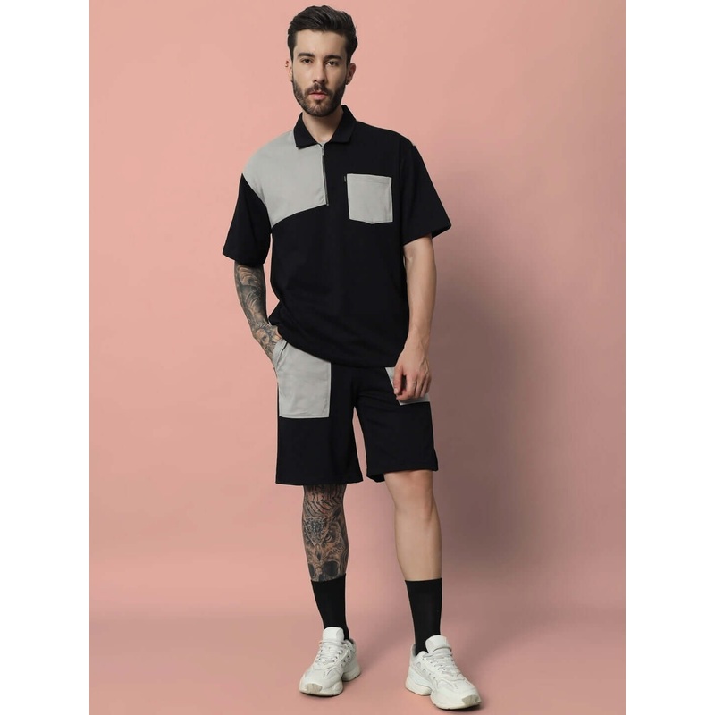 LUSTRE COTTON CO-ORD SET BLACK GREY XS