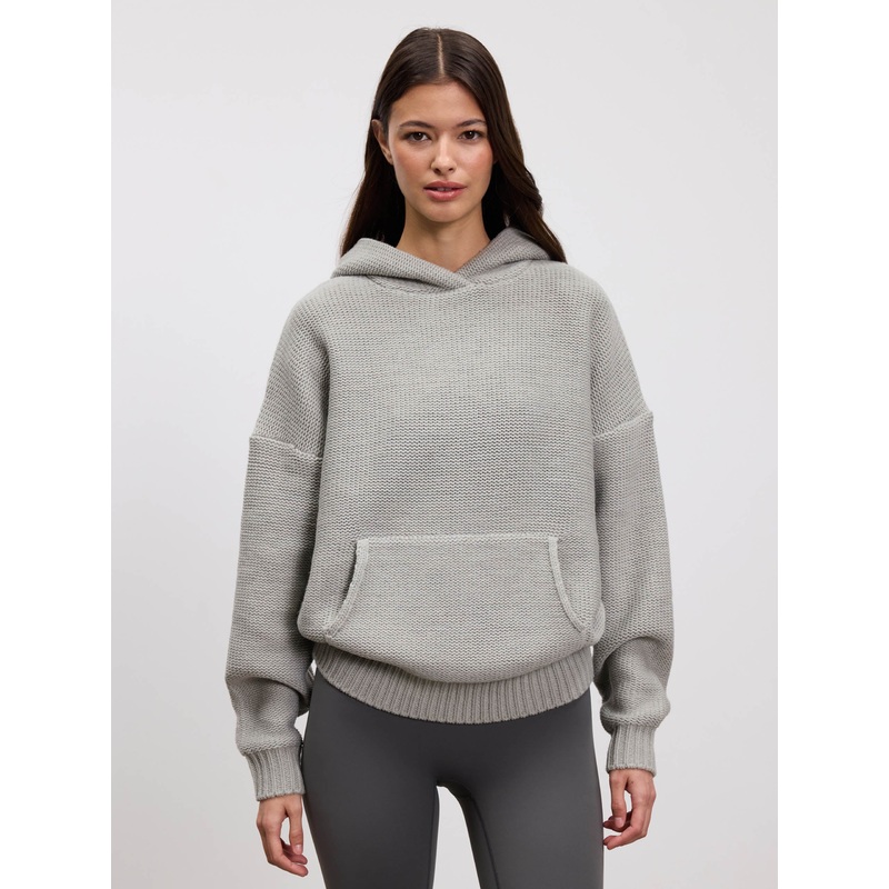 Womens Knitted Hoodie in Mid Grey XXS (4) Mid Grey Knitwear