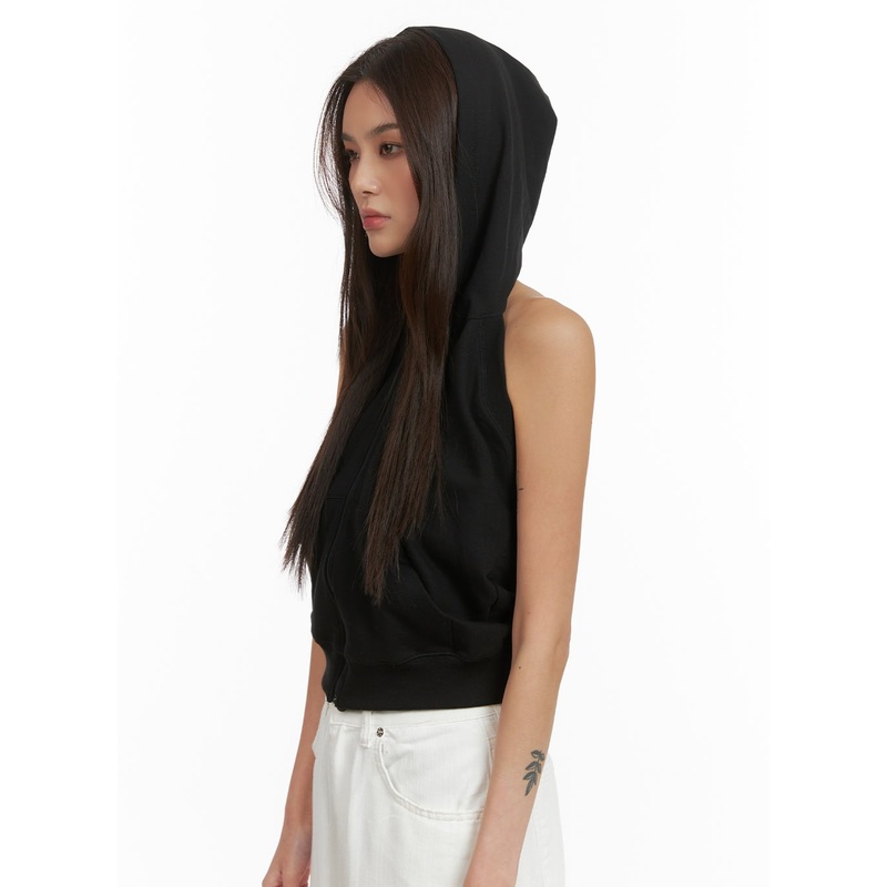 Zip-Up Hoodie Sleeveless Top CY424 Black S/M