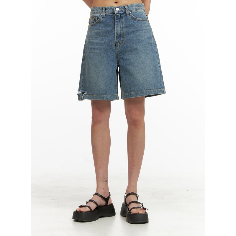 Unbalanced Destroyed Hem Bermuda Jorts CY423 Blue S