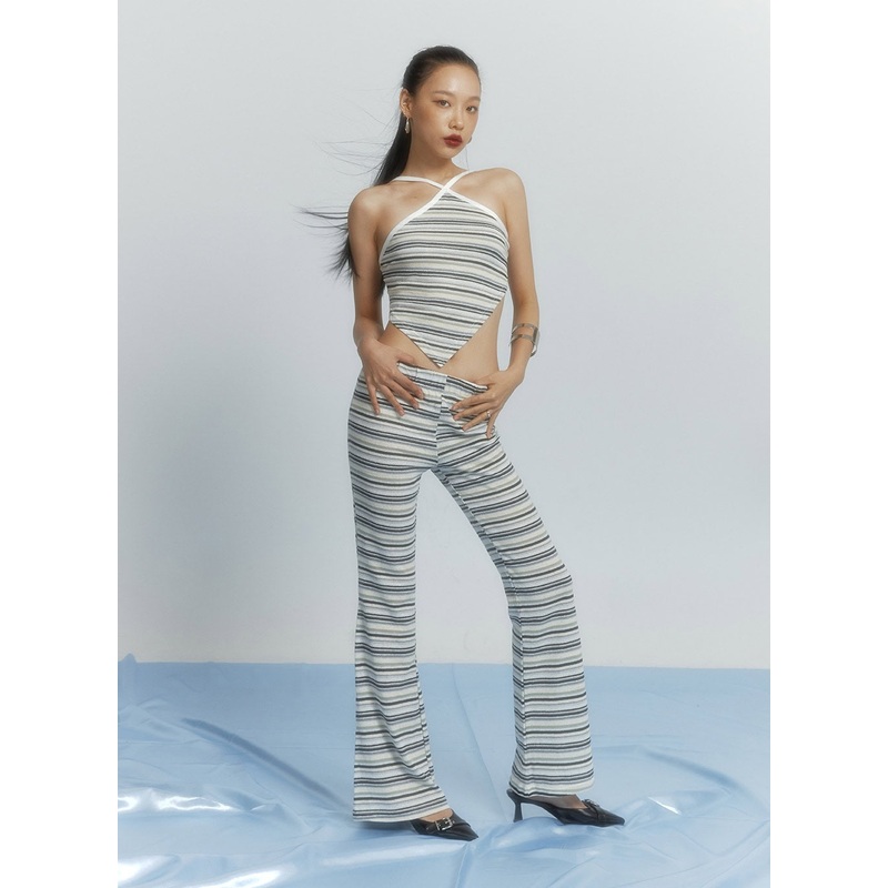 Cotton Stripe Bootcut Pants IY422 Black S/M