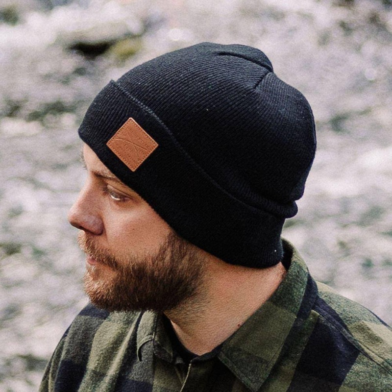 Leather Patch Cuffed Beanie – Black