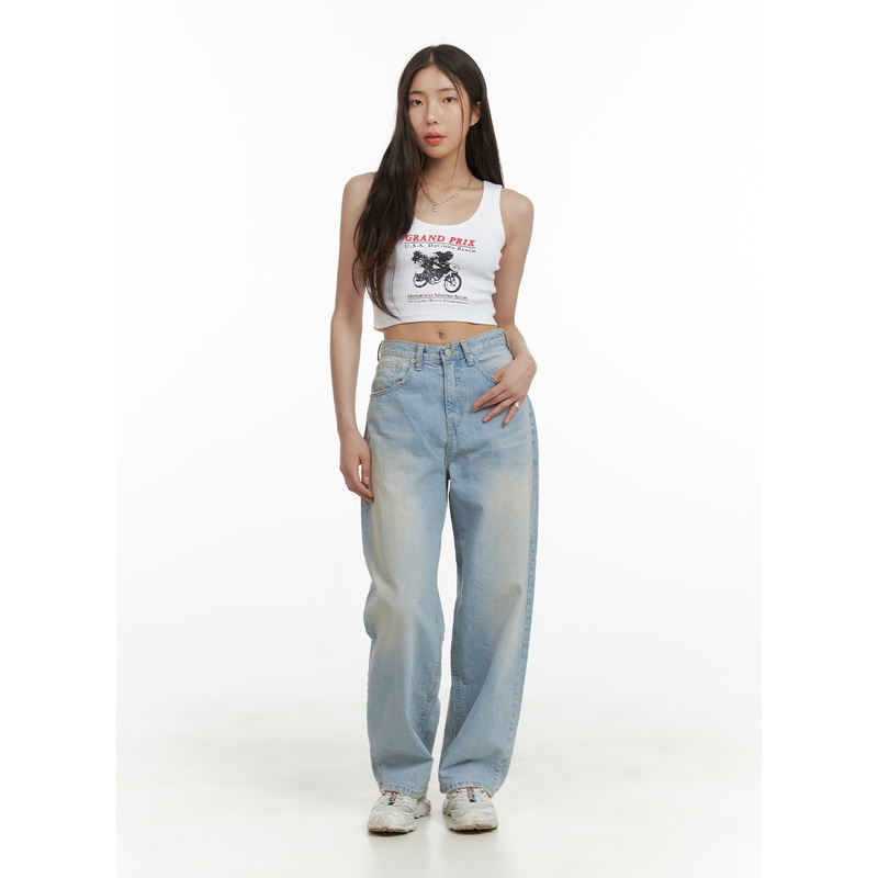 Light Washed Loose Fit Straight Jeans CY417 Blue S