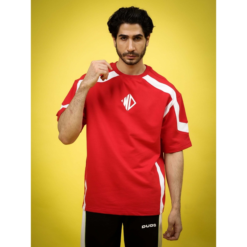 RUGBY OVER-SIZED T-SHIRT RED WHITE XS