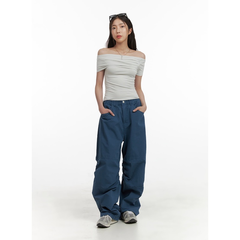 Shirred Baggy Pants CY416 Blue S