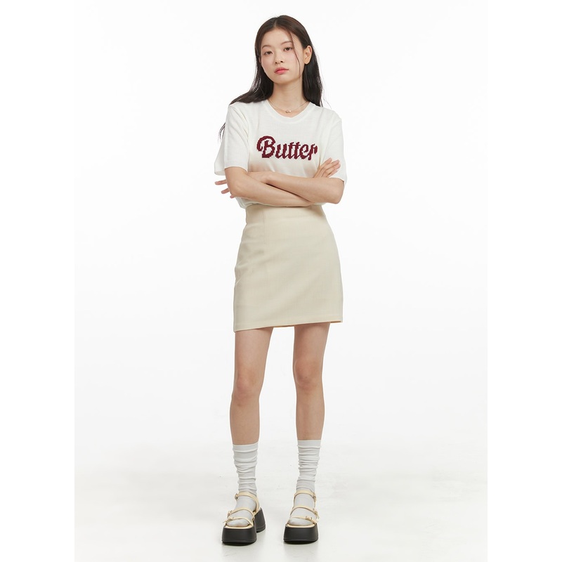 Solid Mini Skirt OY417 Light beige S