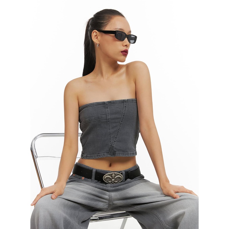 Washed Denim Tube Top IY422 Black S