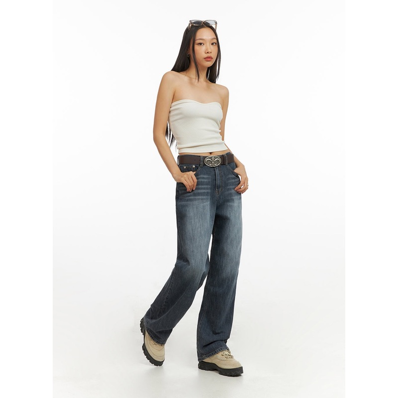 Wide Fit Straight Jeans IY422 Dark blue S