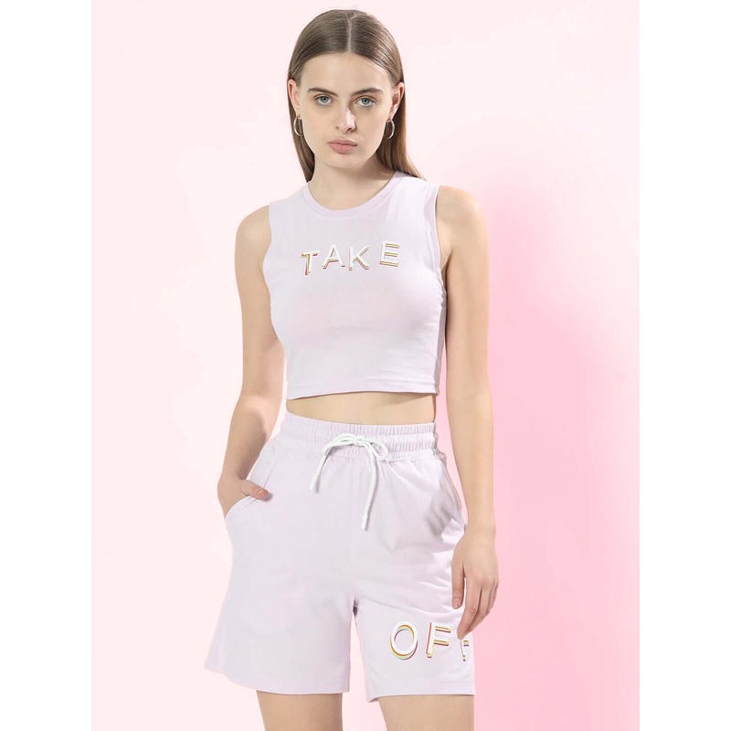 WOMEN TAKE OFF CO-ORD SET WITH PRINT LILAC XS