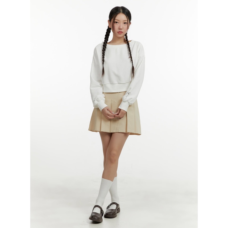 Basic Pleated Mini Skirt OY413 Beige S/M