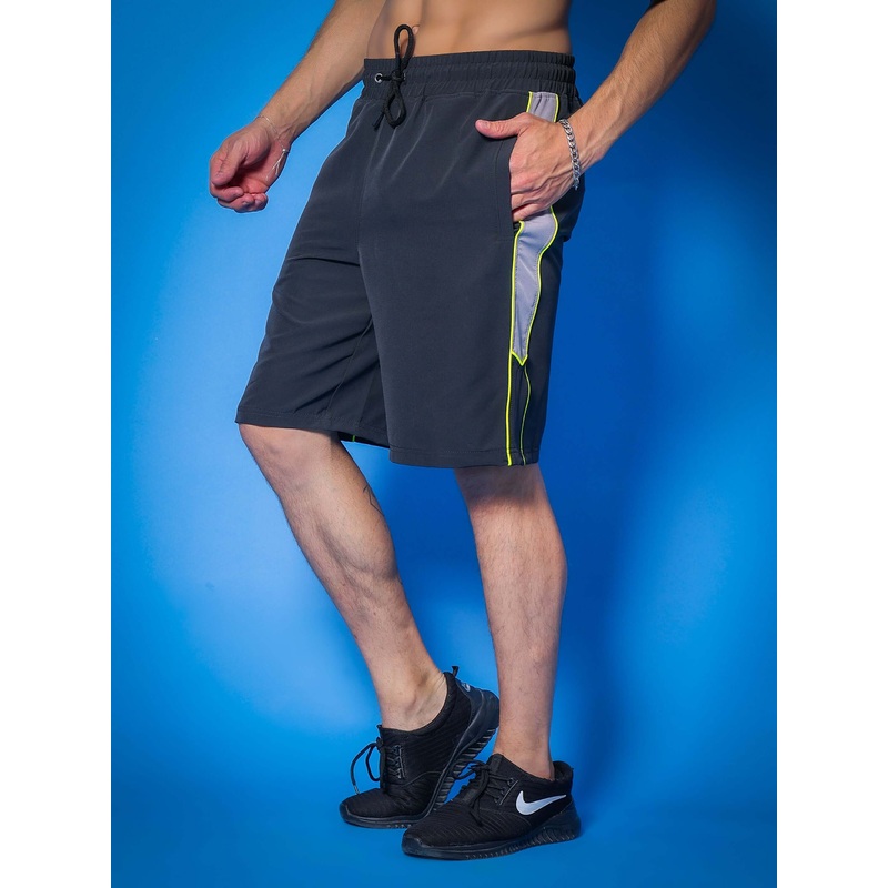 BOOMER SHORTS DARK GREY WITH NEON GREEN PIPING XS