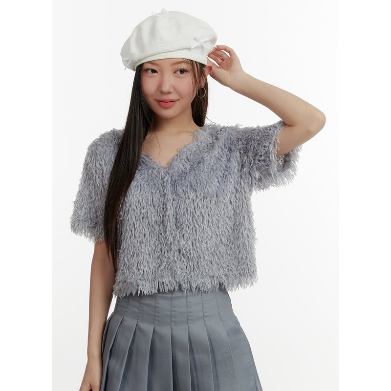 Faux Fur V-Neck Cardigan OY413 Light blue S/M
