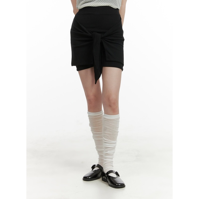 Front Wrap Cotton Shorts CY414 Black S/M
