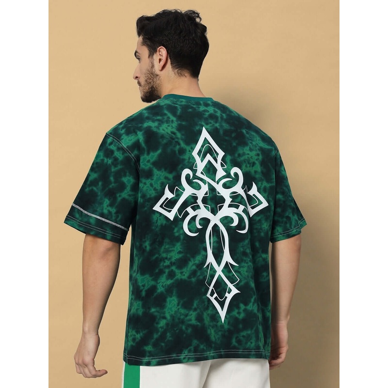 ICONIC TIE-DYE OVER-SIZED T-SHIRT GREEN XS
