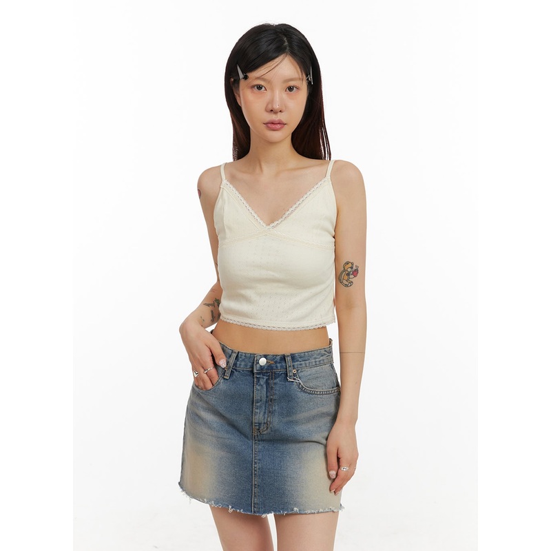 Lace Sweetheart Crop Cami Top IY410 Light beige S/M