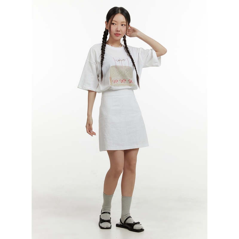 Linen Mini Skirt OY413 White S