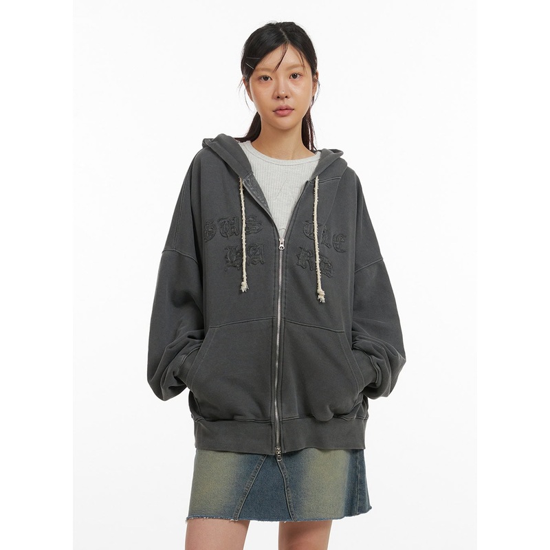Oversized Zip-Up Hoodie IY410 Dark gray M/L