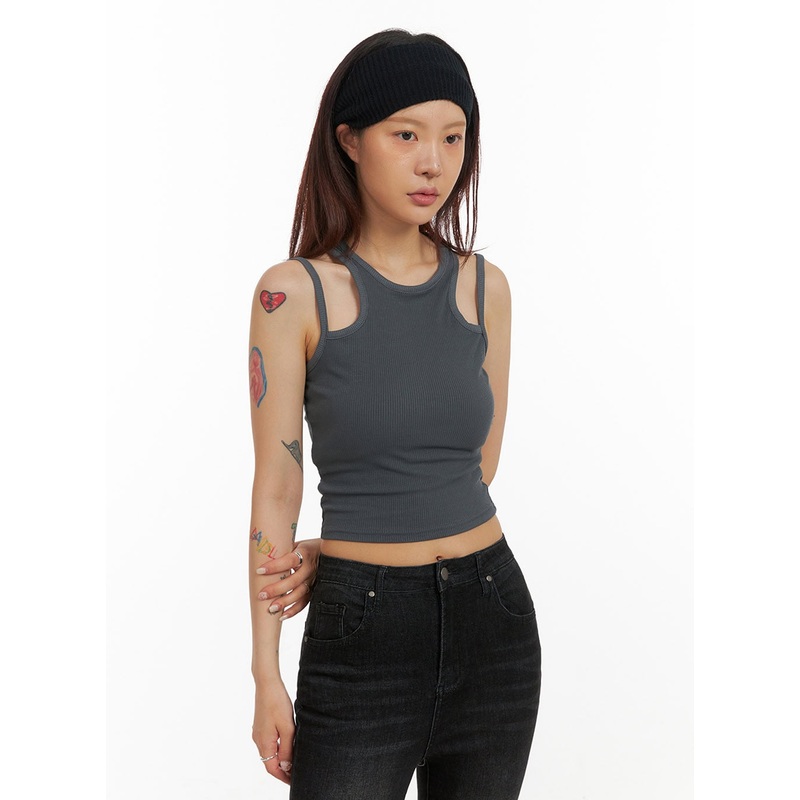 Slim Crop Tank Top IY410 Dark gray S/M