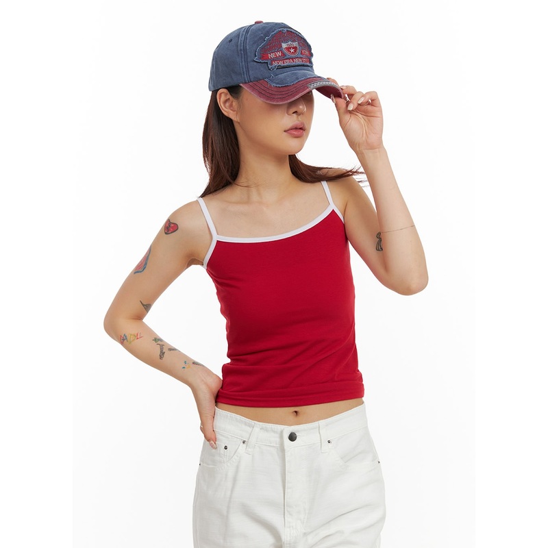 Slim Fit Contrast Cami Top IY410 Red S/M