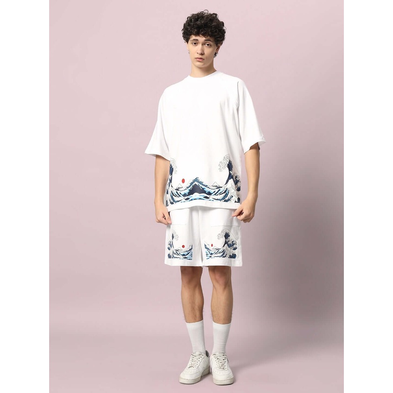 THE GREAT WAVE PRINTED CO-ORD SET WHITE XS