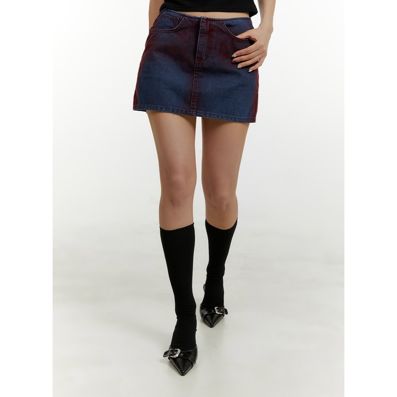 Color Washed Mini Skirt CY408 Blue S
