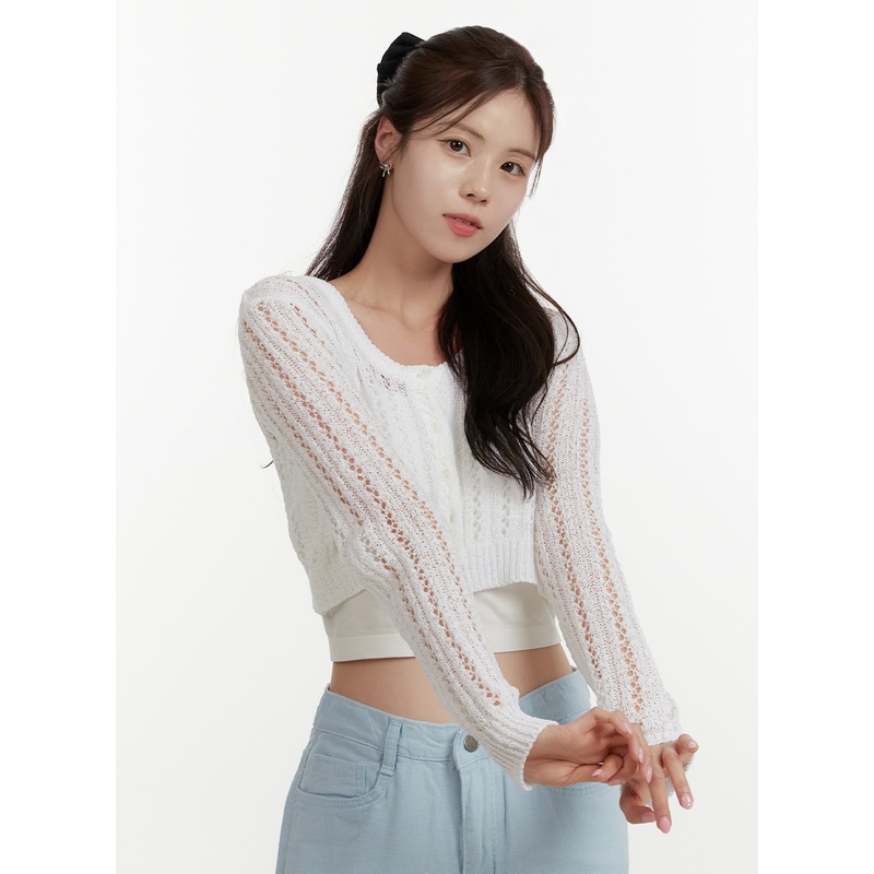Hollow Out Cropped Cardigan OY409 White S/M
