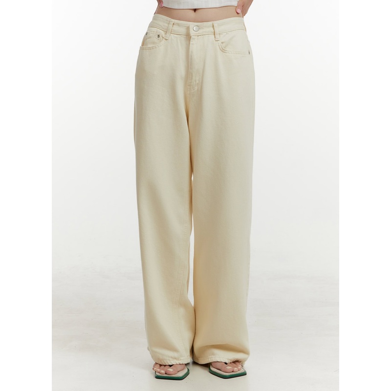 Wide-Leg Cotton Pants OY409 Light beige S