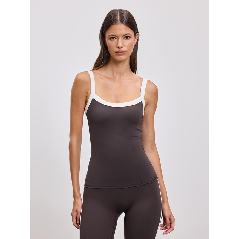 Womens Contrast Strap Active Vest in Brown XXS (4) Brown