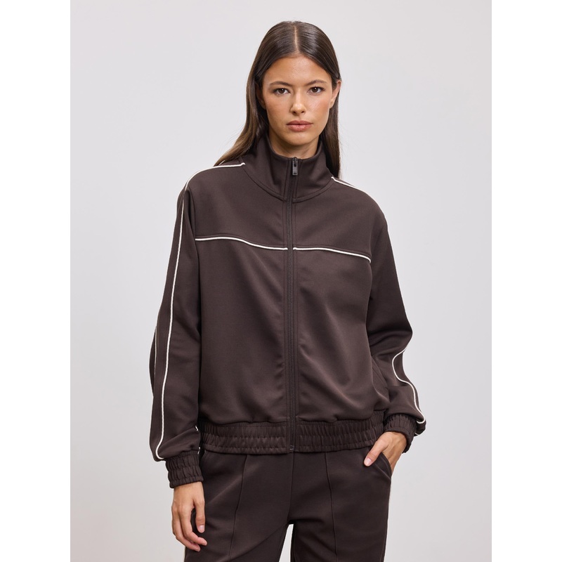 Womens Piping Track Jacket in Brown XXS (4) Brown