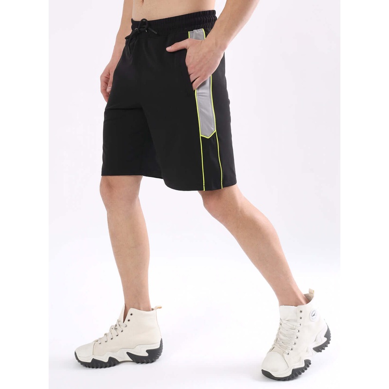 BOOMER SHORTS BLACK WITH NEON GREEN PIPING XS