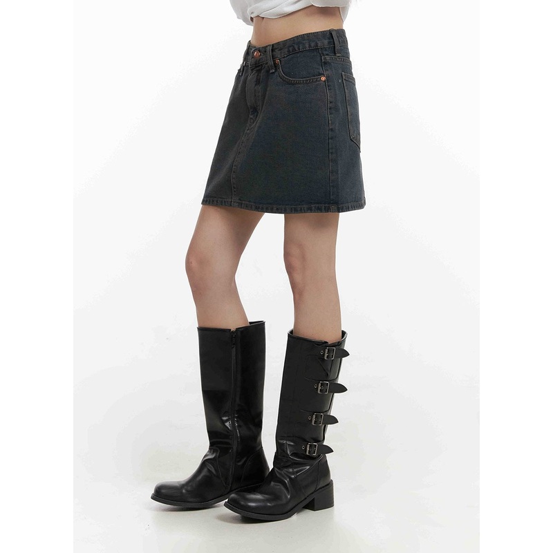 Low Wash Indigo Dream Denim Mini Skirt CY407 Dark gray S