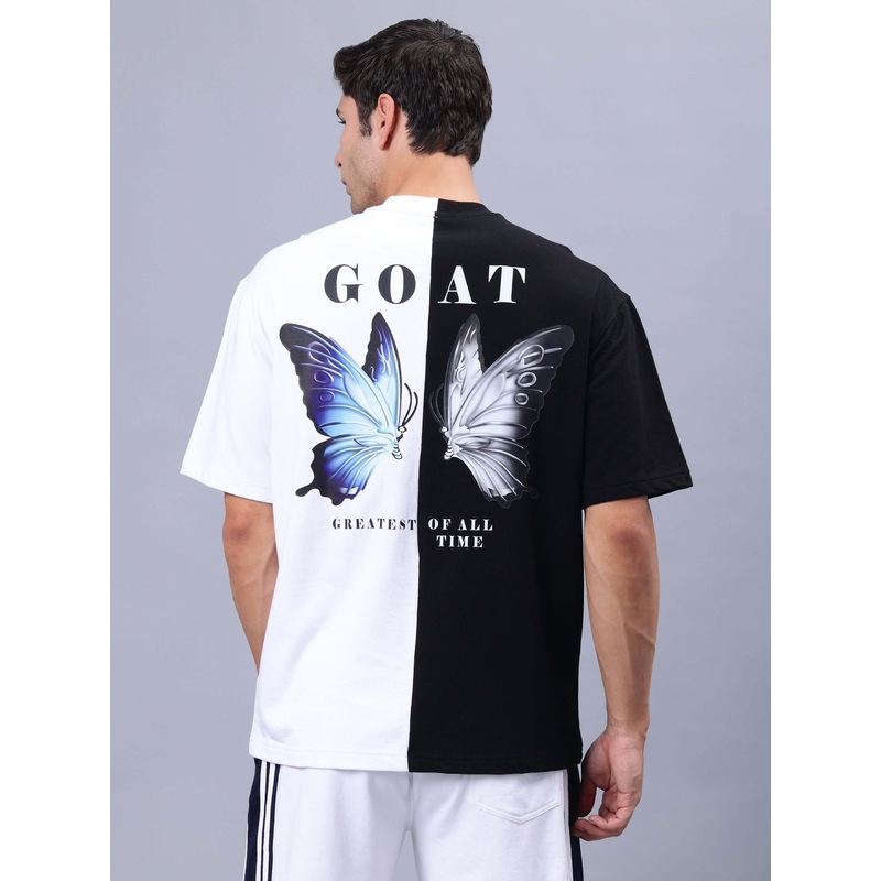 OVERSIZED BUTTERFLY PRINT T-SHIRT BLACK WHITE XS