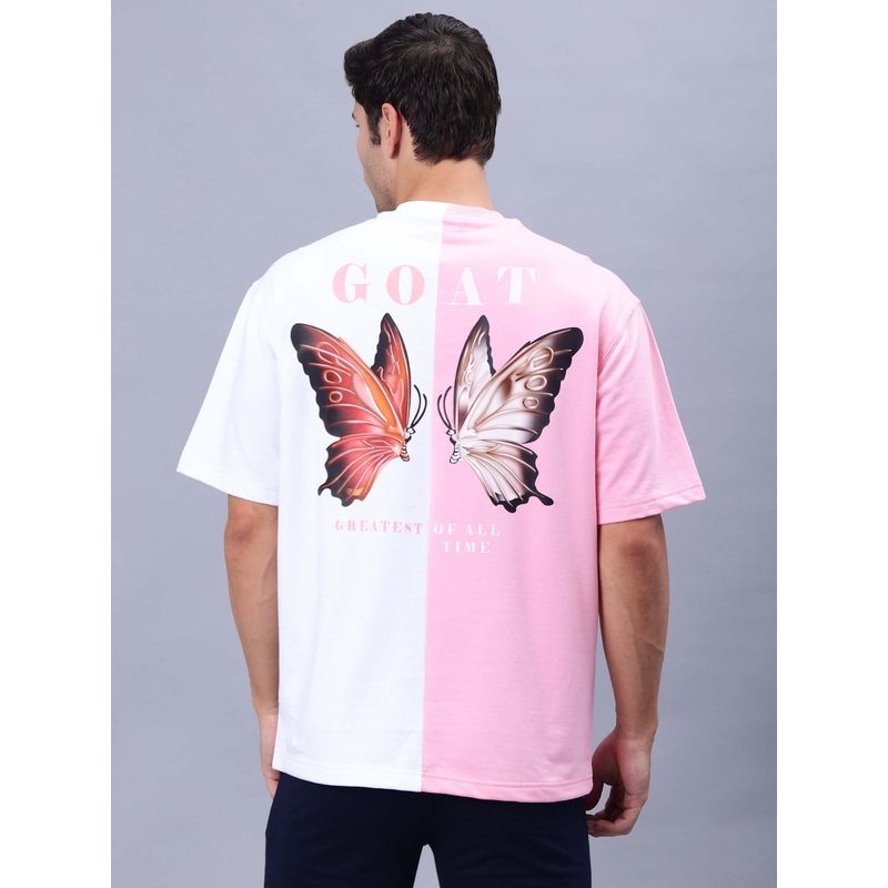 OVERSIZED BUTTERFLY PRINT T-SHIRT PINK WHITE XS