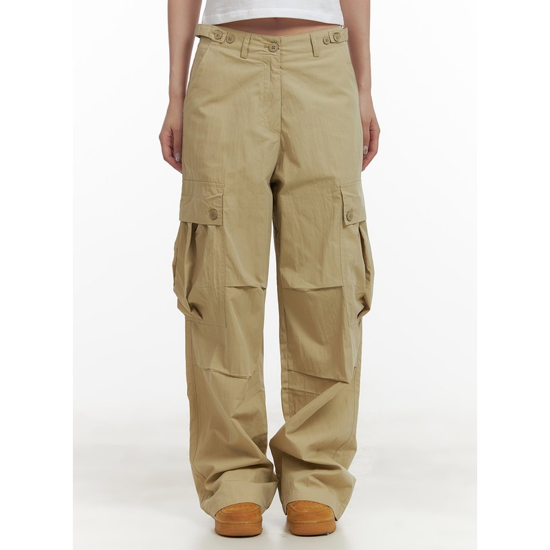 Pintuck Buttoned Cargo Pants CY403 Beige S/M