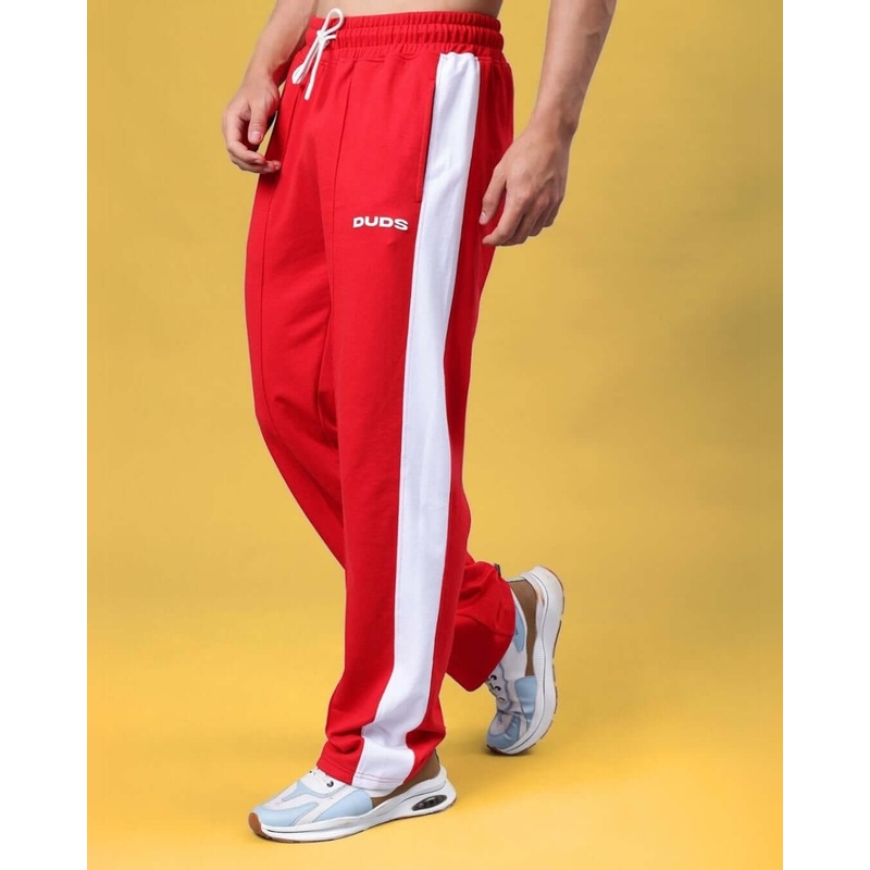 SIDE SEAM PLATED COTTON JOGGERS RED XS