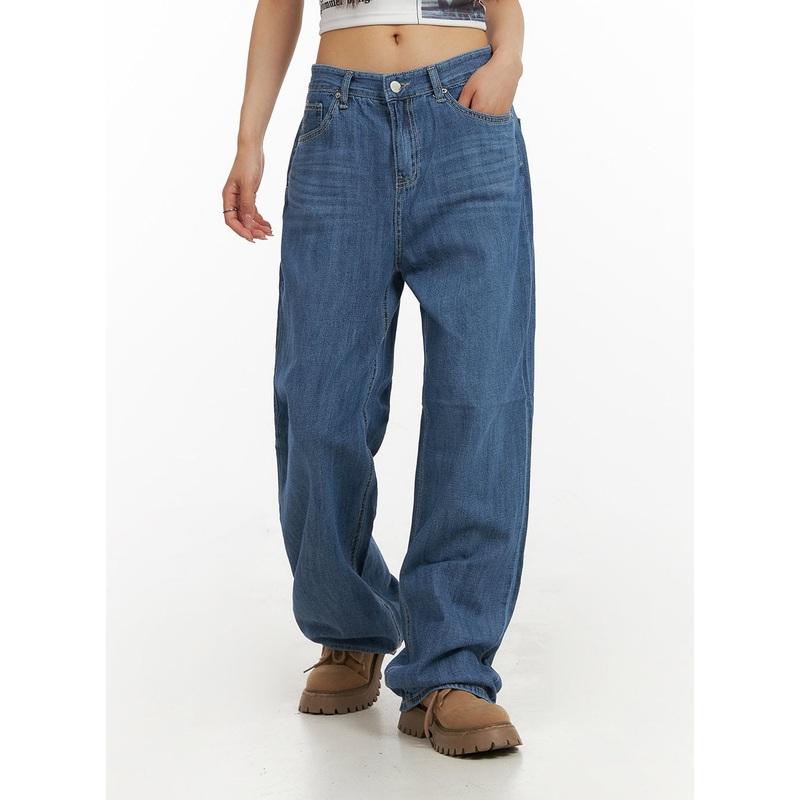 Solid Low Rise Baggy Jeans CY407 Blue S