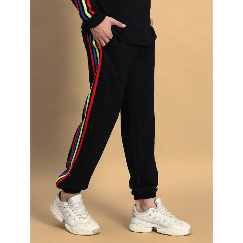 DUDS RAINBOW COLORFUL STRIPE JOGGERS BLACK XS
