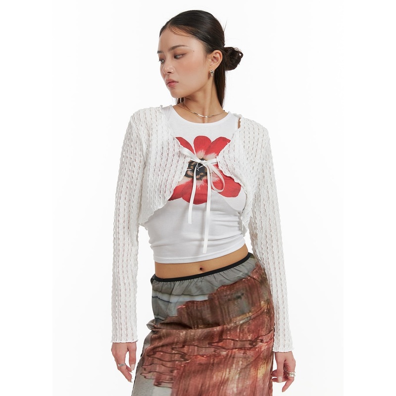 Hollow Out Ribbon Bolero Cardigan CY402 White S/M