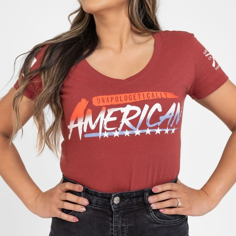Women’s Unapologetically American V-Neck – Red Plum Small