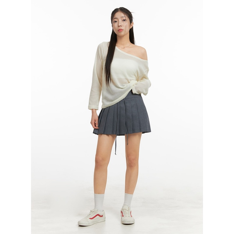 Bowknot Pleated Mini Skirt OA429 Gray S/M