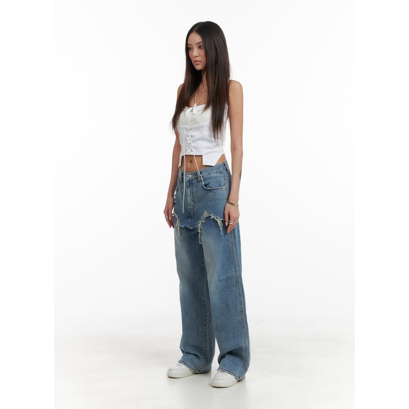 Layered Wide Leg Jeans CA430 Blue S