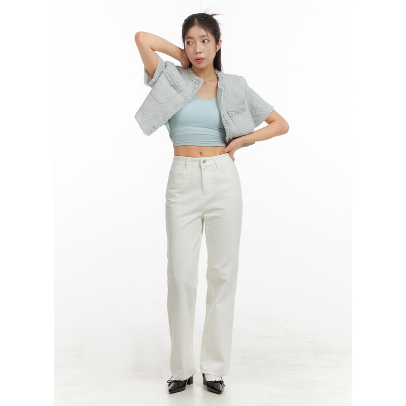 Solid Cotton Straight Pants OA429 White S