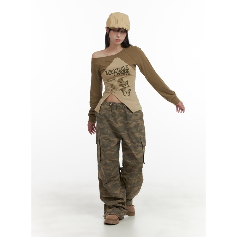 String Waist Camo Cargo Pants CA430 Dark green M/L