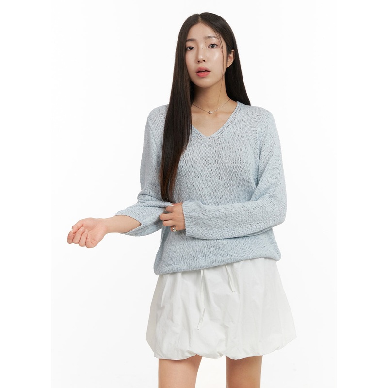 V-Neck Sheer Sweater OA429 Light blue S/M