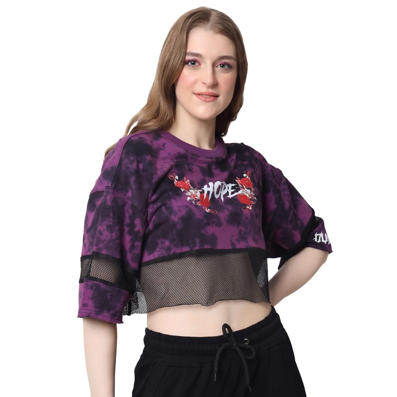 WOMEN’S HOPE OVERSIZED CROPPED TOP PURPLE TIE DYE XS