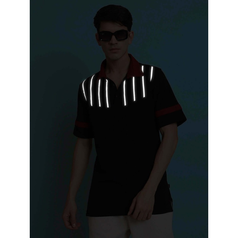 BLACK REFLECTOR STRIPE POLO NECK T-SHIRT XS