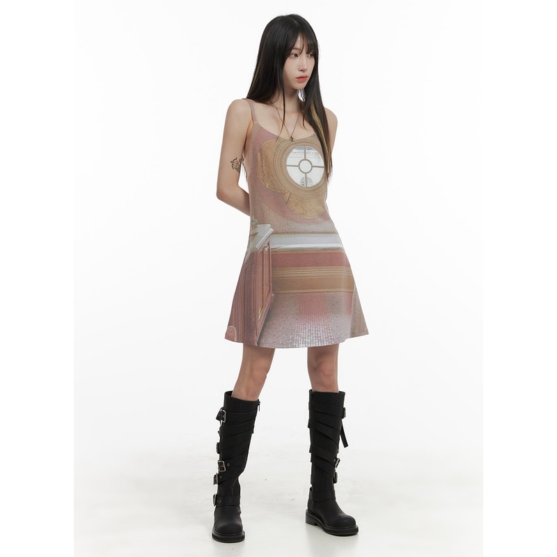 Graphic Muse Mini Dress OA426 Beige S/M