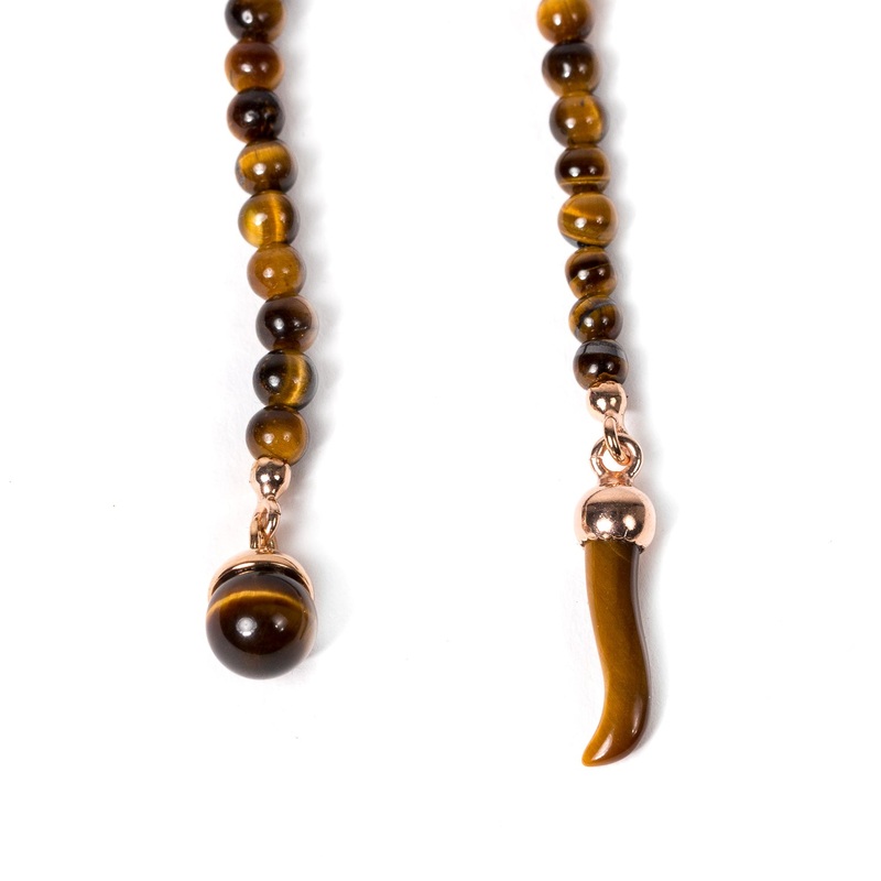 Lapel chain “Tiger’s Eye Ball” made of Plated Rose Gold – purely handcrafted