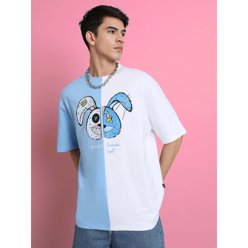 SCARED TEDDY OVERSIZED T-SHIRT SKY BLUE WHITE XS